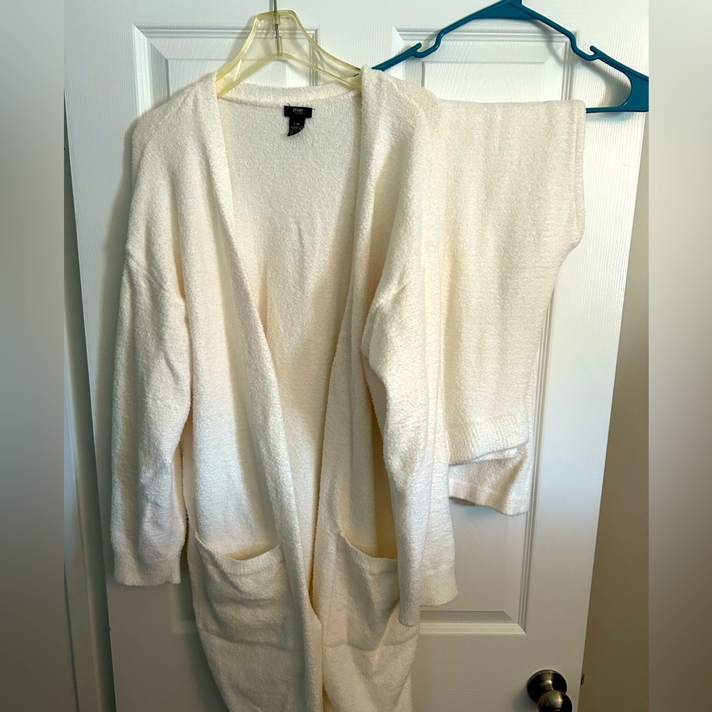 Cream , Plush Wide Legged Pants with Sweater Jacket